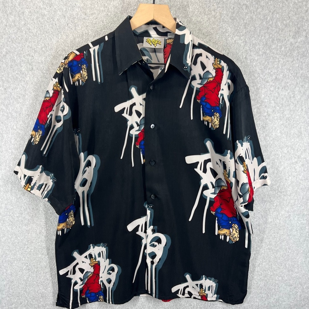 VTG 90s Up Ro's Button Up Shirt Mens M Hip Hop Grafity Tagging‎ All Over Print